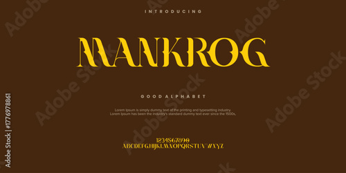 Mankrog Abstract Fashion font alphabet. Typography typeface uppercase lowercase and number. vector illustration