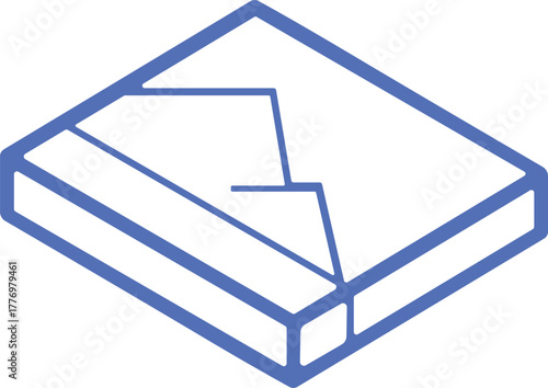 3D geometric technical drawing of mechanical part with recessed top surface, vector blueprint shape for engineering, architecture, and design use.