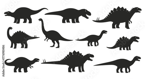 Diverse Dinosaur Silhouettes Collection Jurassic Era Reptiles
