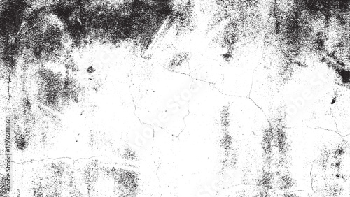 Distressed Black White Grunge Wall Texture with Cracks Vector