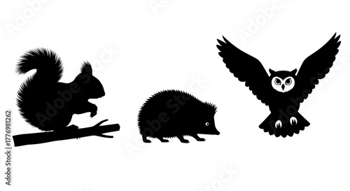 Wildlife Silhouettes Squirrel Hedgehog Owl Icon