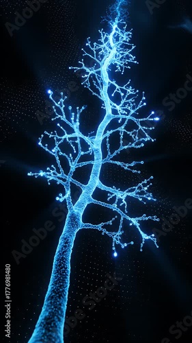 Animated Neuron Model in Blue Illuminating Neural Network and Synapses on Black Background Explaining Biological Brain Activity for Educational Medical or Pharmaceutical Presentations