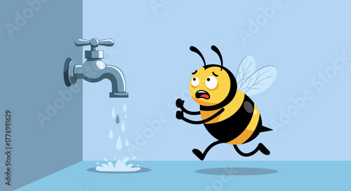 Bees frantic escape from water pouring out of a faucet.