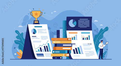 Business analytics and data analysis with charts and graphs.