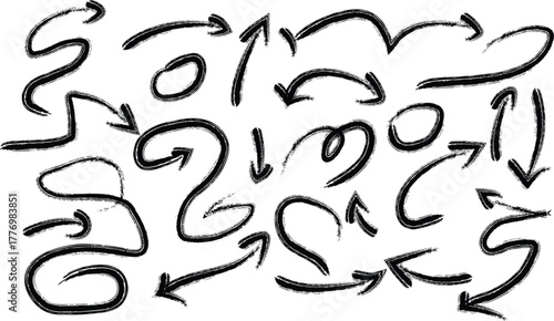 Collection of hand drawn chalky arrows in various directions