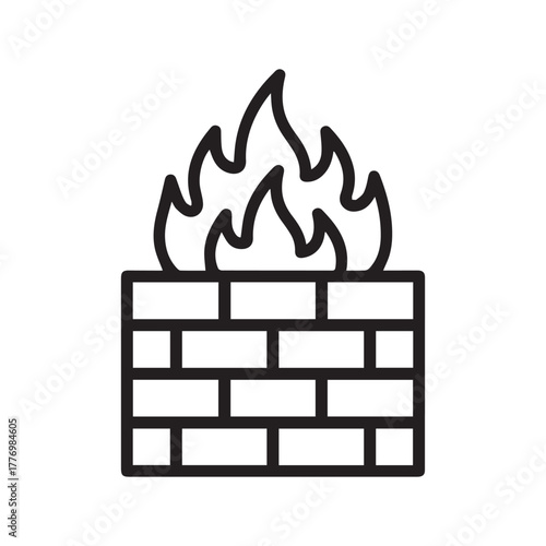 Firewall Protection Icon. Minimalist Vector Line Art of a Brick Wall