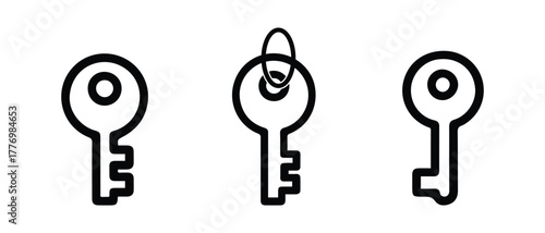 Key icon set, security and access vector symbol, simple lock and unlock line art pictogram