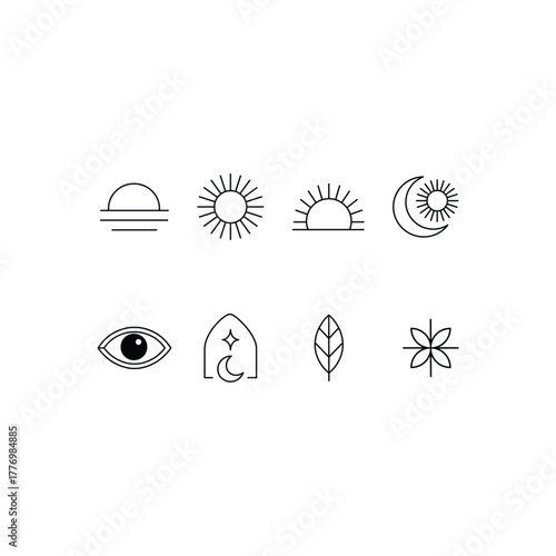 A Minimalist Mysticism, Nature & Harmony Icon Set in Simple Vector Style