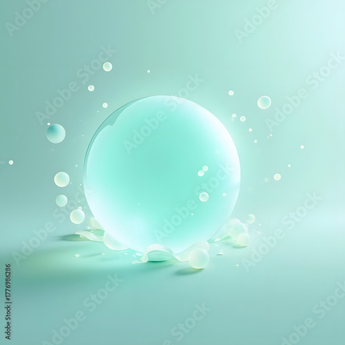 Blue crystal ball on a reflective blue background