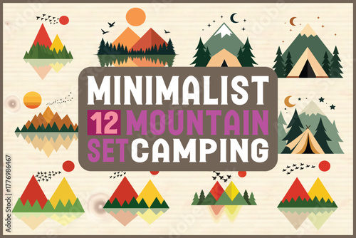 Camping mountain set for outdoor adventure projects