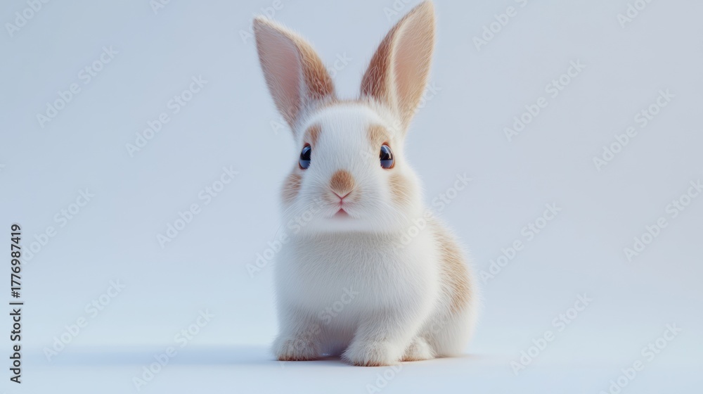 Obraz premium Cute bunny rabbit sitting, studio shot, white background, Easter