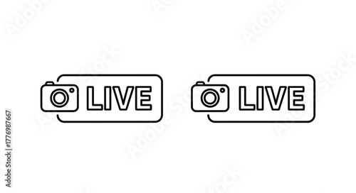 Two simple line art icons displaying the word live with cameras