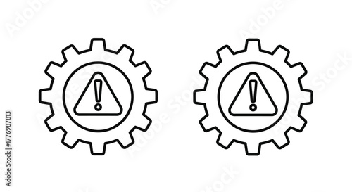 Two warning signs within gear icons indicating system malfunction alerts