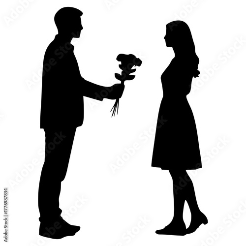 silhouette of a man giving flowers to a woman