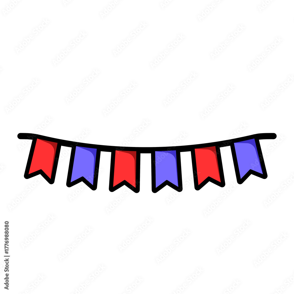 Obraz premium Red and Blue Bunting Banner String Garland Illustration