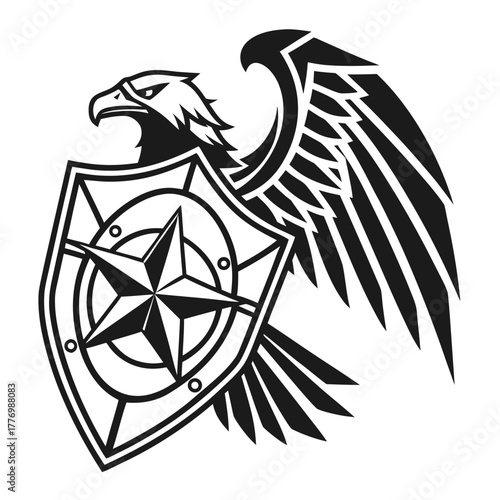Eagle Holding Shield with Compass Rose Emblem crest heraldry