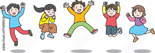 元気にジャンプする子供たちのイラスト