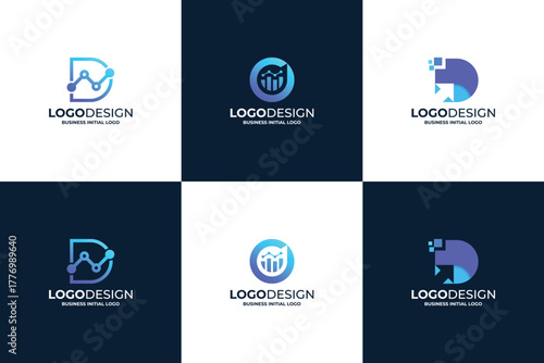 Set of modern initial letter D logo design. Colorful D grow logo.