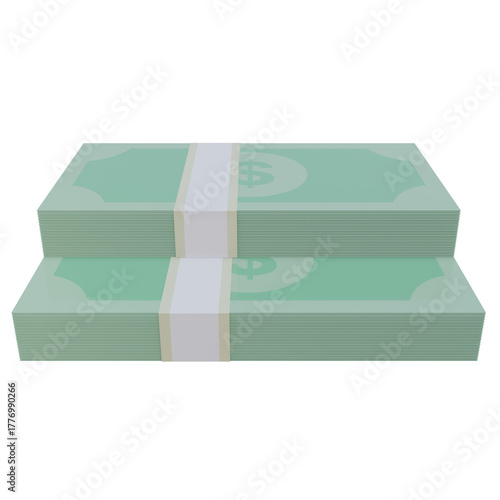 A 3D render of a stack of mint green money bills bound by a white paper band, isolated on a white background. Represents finance, banking, savings, income, and investment concepts.