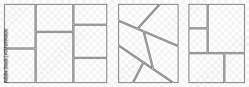 Templates collage 6 frames photos parts, picture or illustration. Vector frames. Moodboard. 6 photos. Poster frame mockup. Collage concept. Transparent collage 6 frames. vector illustration.