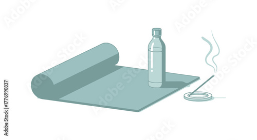 Mindful Serenity Yoga Mat Water Bottle and Incense for a Peaceful Wellness Routine Illustration