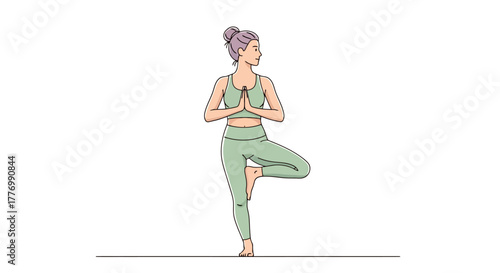 Young Woman Performing Vrksasana Tree Pose Yoga Exercise on White Background