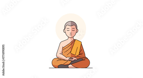 Serene Buddhist Monk Meditating in Lotus Pose Enlightenment Aura Zen Lifestyle Illustration
