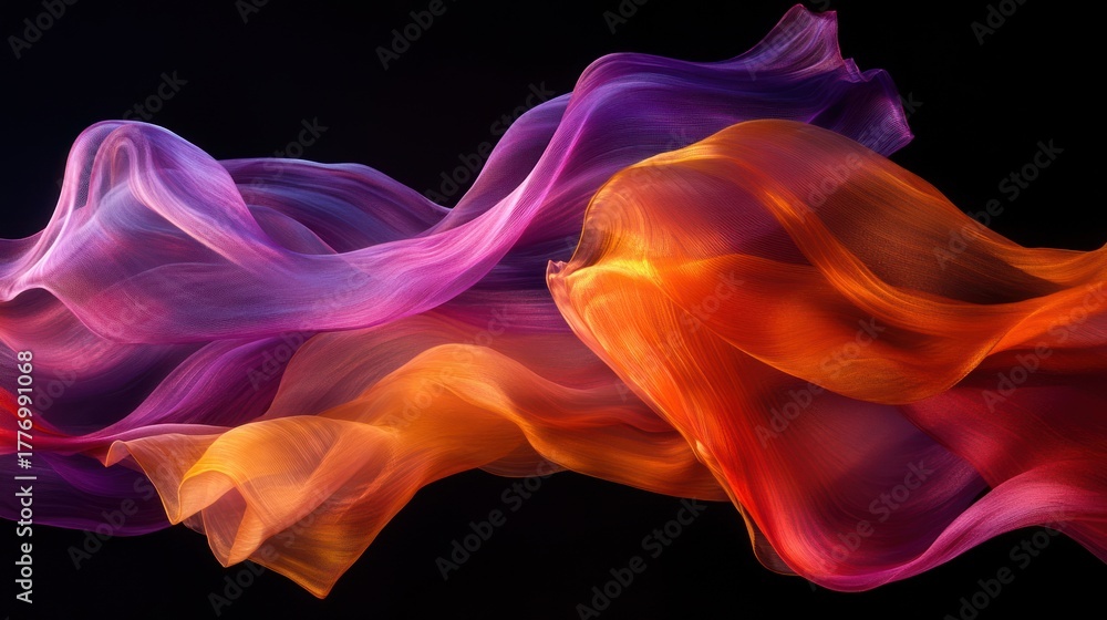 Fototapeta premium Abstract flowing fabric design, vibrant colors, dynamic movement, digital art, visual representation of fluidity, ideal for graphic design, fashion, or interior design