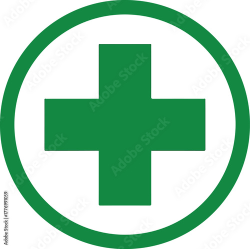 Medical Cross Icon. Green First Aid and Cannabis Sign Vector Illustration. Medical Plus Sign.