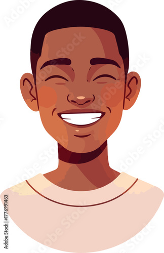 Happy Young Black Boy Smiling Portrait Beige T Shirt Isolated