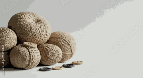 Heap of Yarn Balls and Buttons Soft Neutral Light