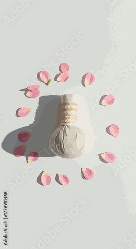 Herbal Compress Ball With Pink Petals Isolated On White Background