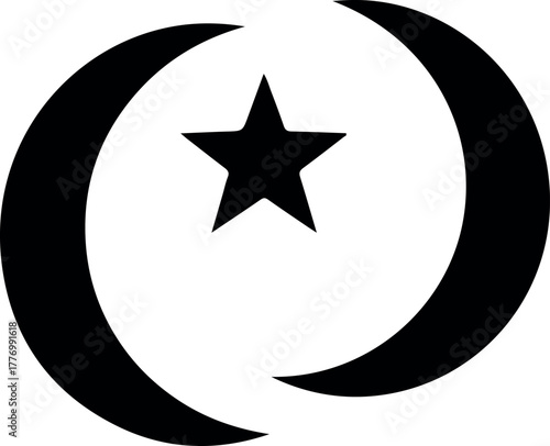 Islamic Crescent Moon and Star Symbol Vector Icon