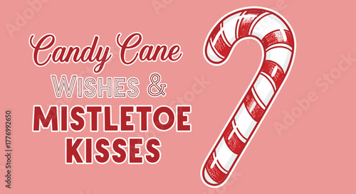 Festive Candy Cane Design for Holiday Decor, Mistletoe Kisses and Wishes for Christmas Celebration