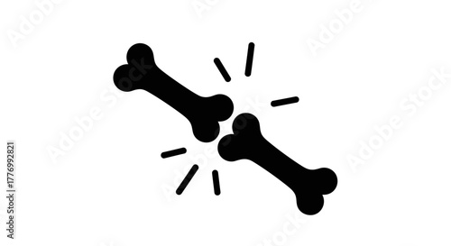Simple black and white illustration depicting a broken bone with shattered fragments