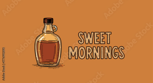 Sweet Mornings Maple Syrup Bottle Illustration for Breakfast and Brunch Concepts
