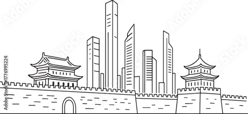 Xi an linear city, merging ancient walls and pagodas with modern skyscrapers