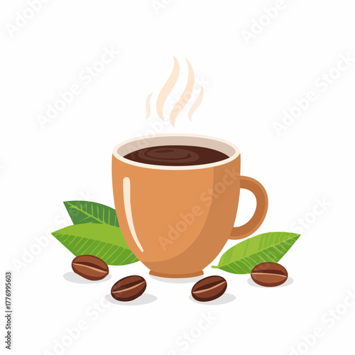 真上から見たコーヒーカップに入れられたコーヒーのベクターイラスト