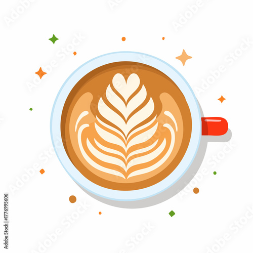 真上から見たコーヒーカップに入れられたコーヒーのラテアート  ベクターイラスト