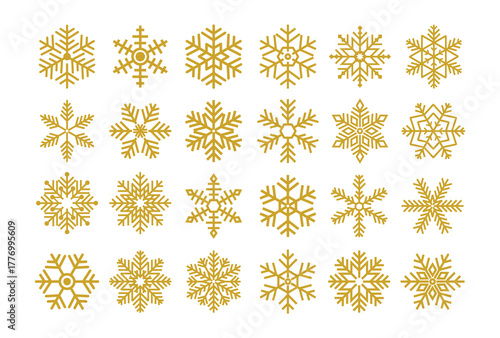 Set of Snowflakes Christmas design. Snowflakes icons. Gold Snowflake. Snowflakes template. Snow winter. Snowflakes icons.
