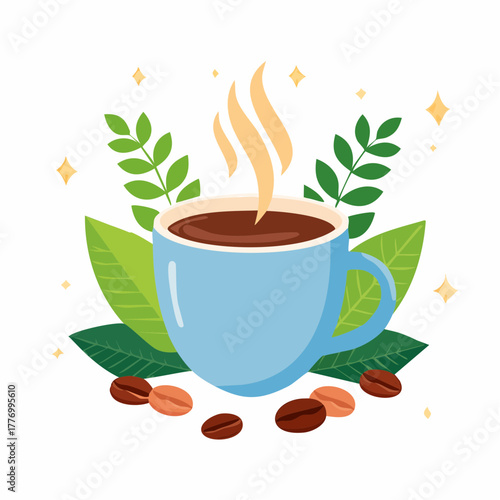 真上から見たコーヒーカップに入れられたコーヒーのベクターイラスト