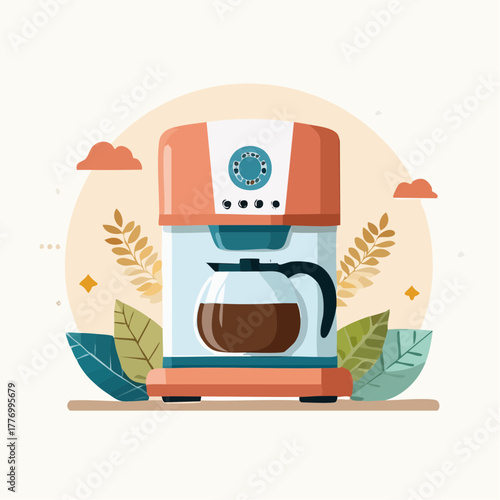 コーヒーを作るコーヒーマシーン、コーヒーメーカーの3Dベクターイラスト