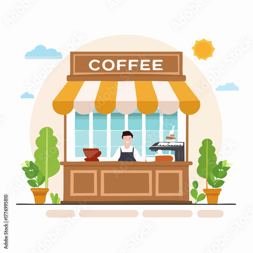 コーヒーショップ、コーヒースタンドのベクターイラスト