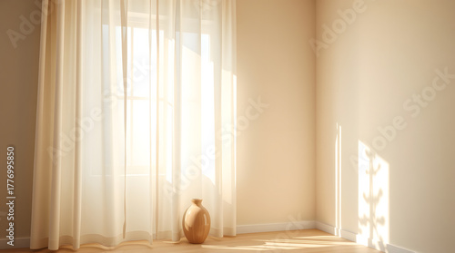 Serene Simplicity Empty Room Bathed in Warm Light
