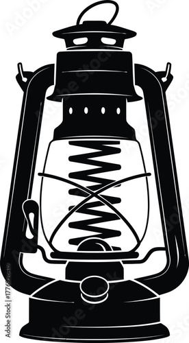 Vintage black and white kerosene lantern vector illustration for camping and outdoor adventures graphic resource