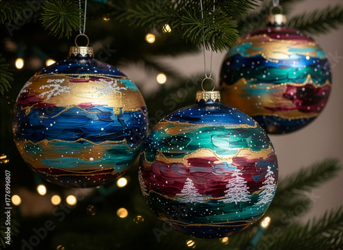 Painting of Beautiful Colorful Decorated Christmas Ornaments 100