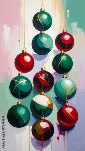 Painting of Beautiful Colorful Decorated Christmas Ornaments 102