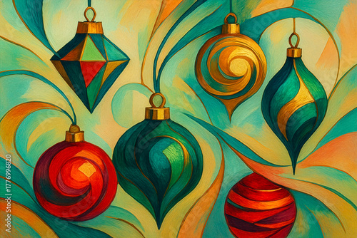 Painting of Beautiful Colorful Decorated Christmas Ornaments 107