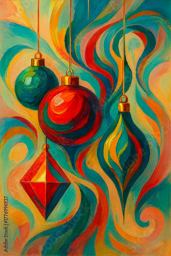 Painting of Beautiful Colorful Decorated Christmas Ornaments 110