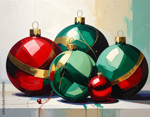Painting of Beautiful Colorful Decorated Christmas Ornaments 115